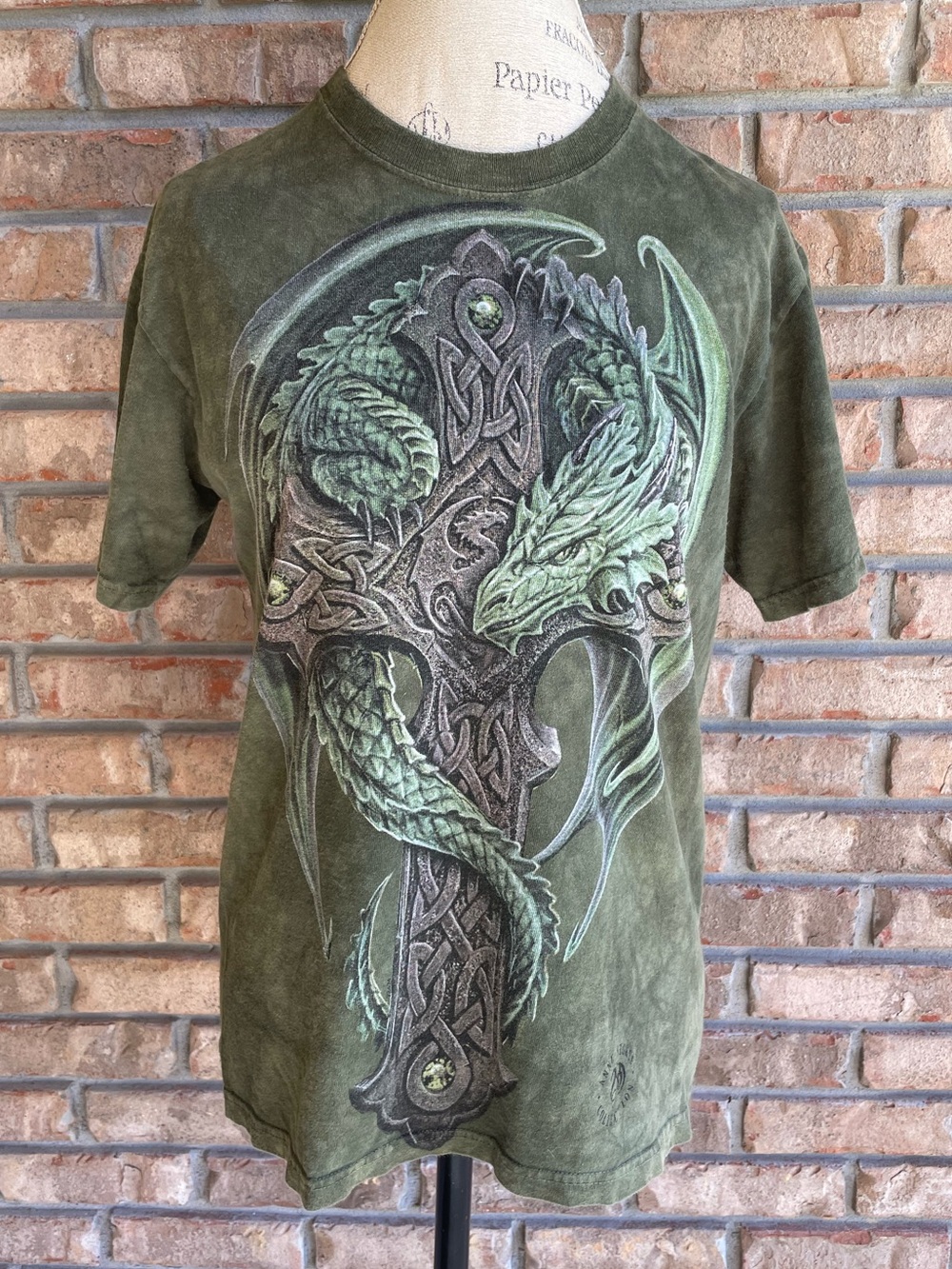 The Mountain Anne Stokes Collection Green Celtic Cross Dragon Graphic T-Shirt